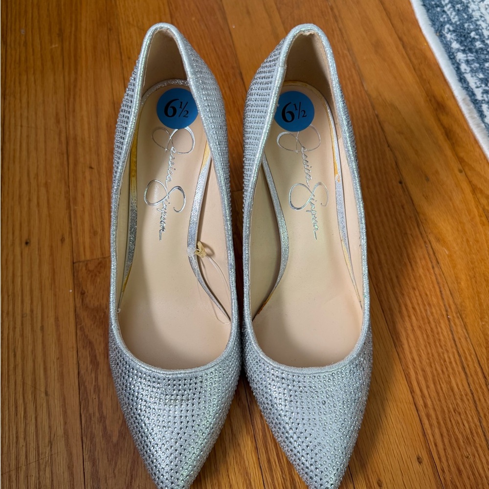 Jessica Simpson Silver Crystal Pointed-Toe Pumps